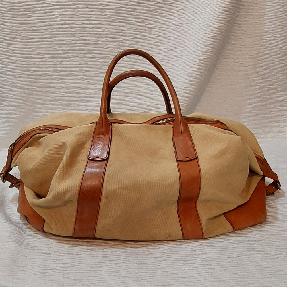Polo by Ralph Lauren Beige Canvas Duffle with Brown Leather Trim - Picture 2 of 13